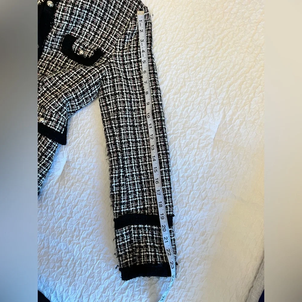 Black & White Tweed Silver Buttons Blazer Jacket Size 10 - Picture 8 of 9